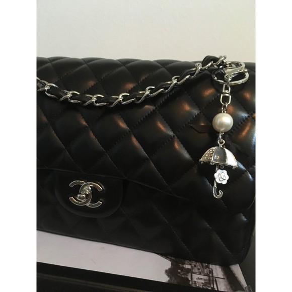 Umbrella Camellia Bag Charm/ Keychain - Silver Hardware - Picture 4 of 5